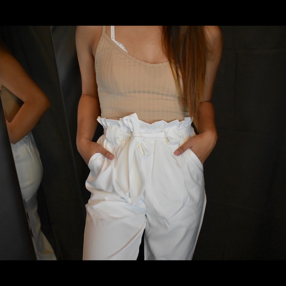 High waisted white dress pants